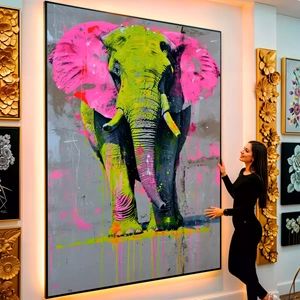 Quadro Elefante Luminoso em Cores Neon Vibrantes visto de frente, exibindo sua moldura e sua arte.