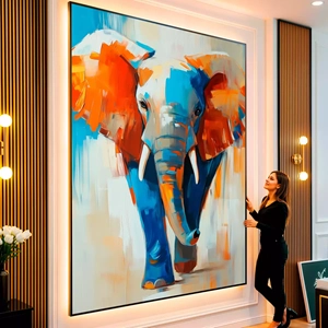 Quadro Elefante Vibrante em Movimento das Cores visto de frente, exibindo sua moldura e sua arte.