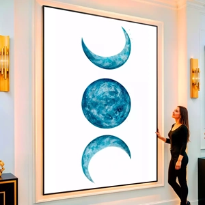 Quadro Fases da Lua Abstrato visto de frente, exibindo sua moldura e sua arte.