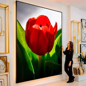 Quadro Flor visto de frente, exibindo sua moldura e sua arte.