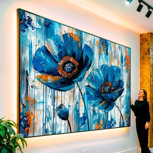Quadro Flores visto de frente, exibindo sua moldura e sua arte.