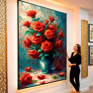 Quadro Flores visto de frente, exibindo sua moldura e sua arte.