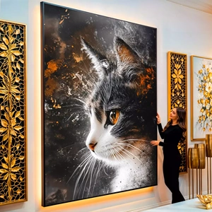 Quadro Gato Cósmico dos Sonhos Estelares visto de frente, exibindo sua moldura e sua arte.