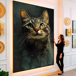 Quadro Gato dos Mistérios da Noite Silenciosa visto de frente, exibindo sua moldura e sua arte.