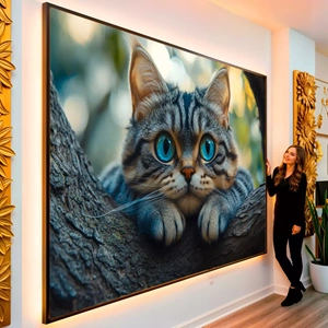 Quadro Gato Encantado dos Olhos de Safira visto de frente, exibindo sua moldura e sua arte.