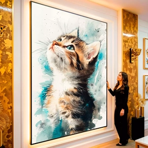 Quadro Gato Observando as Estrelas do Horizonte visto de frente, exibindo sua moldura e sua arte.