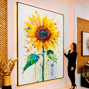 Quadro Girassol visto de frente, exibindo sua moldura e sua arte.