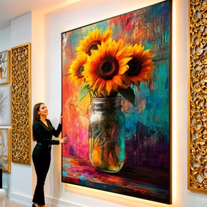 Quadro Girassol de Luz e Cores Vibrantes visto de frente, exibindo sua moldura e sua arte.