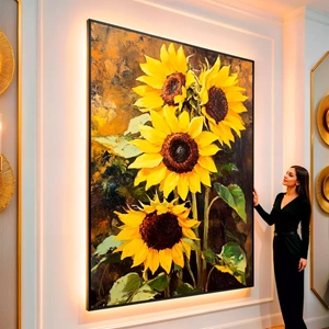 Quadro Girassol de Ouro em Beleza Radiante visto de frente, exibindo sua moldura e sua arte.