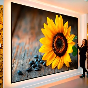 Quadro Girassol em Serenidade de Outono Rústico visto de frente, exibindo sua moldura e sua arte.