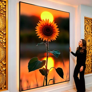 Quadro Girassol Sereno visto de frente, exibindo sua moldura e sua arte.