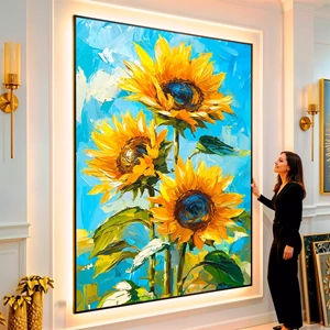 Quadro Girassol Sob o Céu visto de frente, exibindo sua moldura e sua arte.