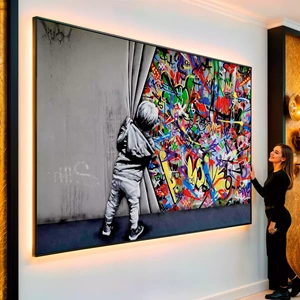 Quadro Grafite Revelando o Mundo das Cores visto de frente, exibindo sua moldura e sua arte.