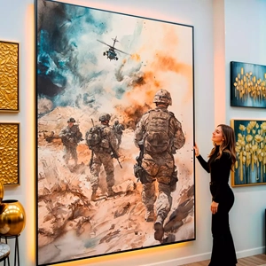 Quadro Guerra visto de frente, exibindo sua moldura e sua arte.