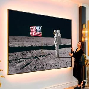 Quadro Homem na lua visto de frente, exibindo sua moldura e sua arte.