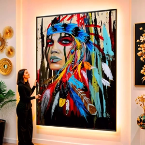 Quadro India visto de frente, exibindo sua moldura e sua arte.