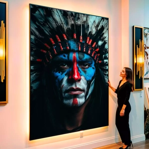 Quadro Indio visto de frente, exibindo sua moldura e sua arte.