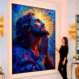Quadro Jesus Elevando Preces ao Pai em Pintura Abstrata visto de frente, exibindo sua moldura e sua arte.