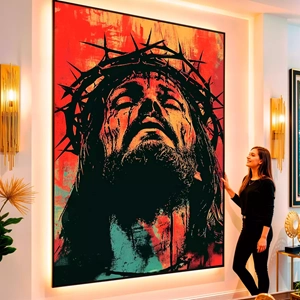 Quadro Jesus Em Agonia Sob a Coroa de Espinhos visto de frente, exibindo sua moldura e sua arte.