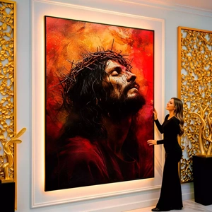 Quadro Jesus Em Agonia Sob a Luz da Redenção visto de frente, exibindo sua moldura e sua arte.