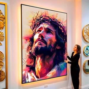 Quadro Jesus Em Silêncio Sob a Coroa de Espinhos visto de frente, exibindo sua moldura e sua arte.