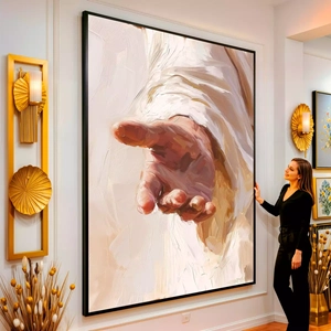 Quadro Jesus Estendendo A Mão Para A Salvação visto de frente, exibindo sua moldura e sua arte.
