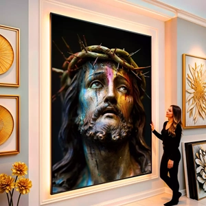 Quadro Jesus visto de frente, exibindo sua moldura e sua arte.