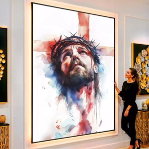 Quadro Jesus visto de frente, exibindo sua moldura e sua arte.