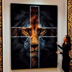 Quadro Leão da Tribo de Judá visto de frente, exibindo sua moldura e sua arte.