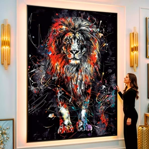 Quadro Leão em Explosão de Cores visto de frente, exibindo sua moldura e sua arte.