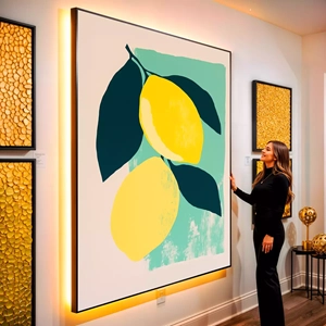 Quadro Limão Abstrato visto de frente, exibindo sua moldura e sua arte.