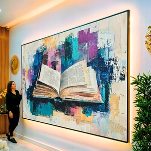 Quadro Livro em Pintura visto de frente, exibindo sua moldura e sua arte.
