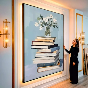 Quadro Livros visto de frente, exibindo sua moldura e sua arte.