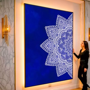 Quadro Mandala visto de frente, exibindo sua moldura e sua arte.