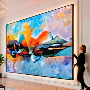 Quadro Mulher Deitada Abstrata visto de frente, exibindo sua moldura e sua arte.