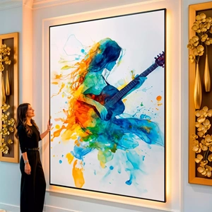 Quadro Música das Cores em Melodia Fluida visto de frente, exibindo sua moldura e sua arte.