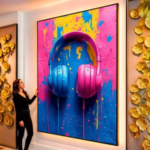 Quadro Música das Cores Explosivas em Harmonia visto de frente, exibindo sua moldura e sua arte.