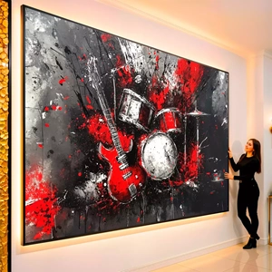 Quadro Música Explosão de Sons e Cores Vibrantes visto de frente, exibindo sua moldura e sua arte.