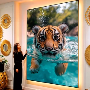 Quadro Nado do Pequeno Tigre visto de frente, exibindo sua moldura e sua arte.