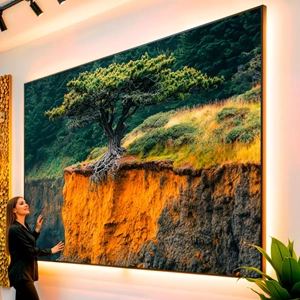 Quadro Natureza Resiliente em Penhasco Abrupto e Solitário visto de frente, exibindo sua moldura e sua arte.