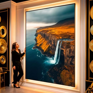Quadro Natureza Selvagem das Cascatas e Penhascos visto de frente, exibindo sua moldura e sua arte.
