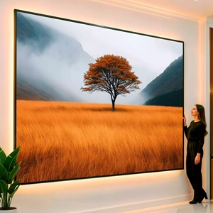 Quadro Natureza Serenidade na Solidão do Campo Dourado visto de frente, exibindo sua moldura e sua arte.