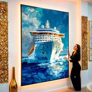 Quadro Navio Cruzeiro visto de frente, exibindo sua moldura e sua arte.
