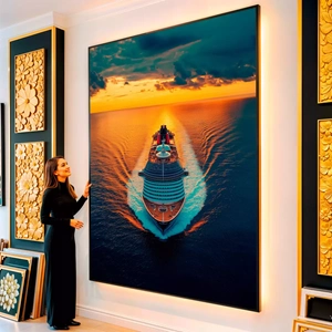 Quadro Navio Cruzeiro no Crepúsculo visto de frente, exibindo sua moldura e sua arte.