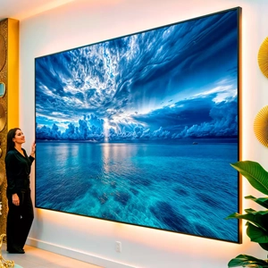 Quadro Oceano de Luz e Sombras Profundas visto de frente, exibindo sua moldura e sua arte.