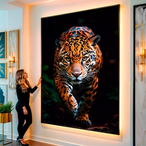 Quadro Onça visto de frente, exibindo sua moldura e sua arte.