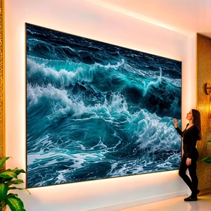Quadro Ondas do Mar Navegando Rumo ao Horizonte visto de frente, exibindo sua moldura e sua arte.