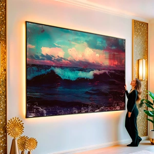 Quadro Ondas do Mar Vintage visto de frente, exibindo sua moldura e sua arte.