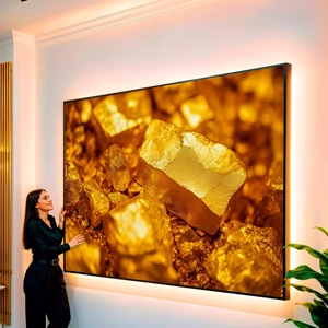 Quadro Ouro visto de frente, exibindo sua moldura e sua arte.