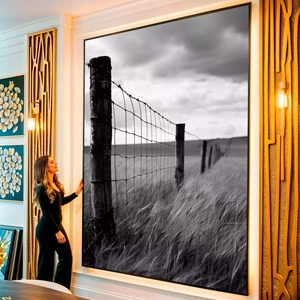 Quadro Paisagem de Cerca ao Horizonte com Céu Tempestuoso visto de frente, exibindo sua moldura e sua arte.